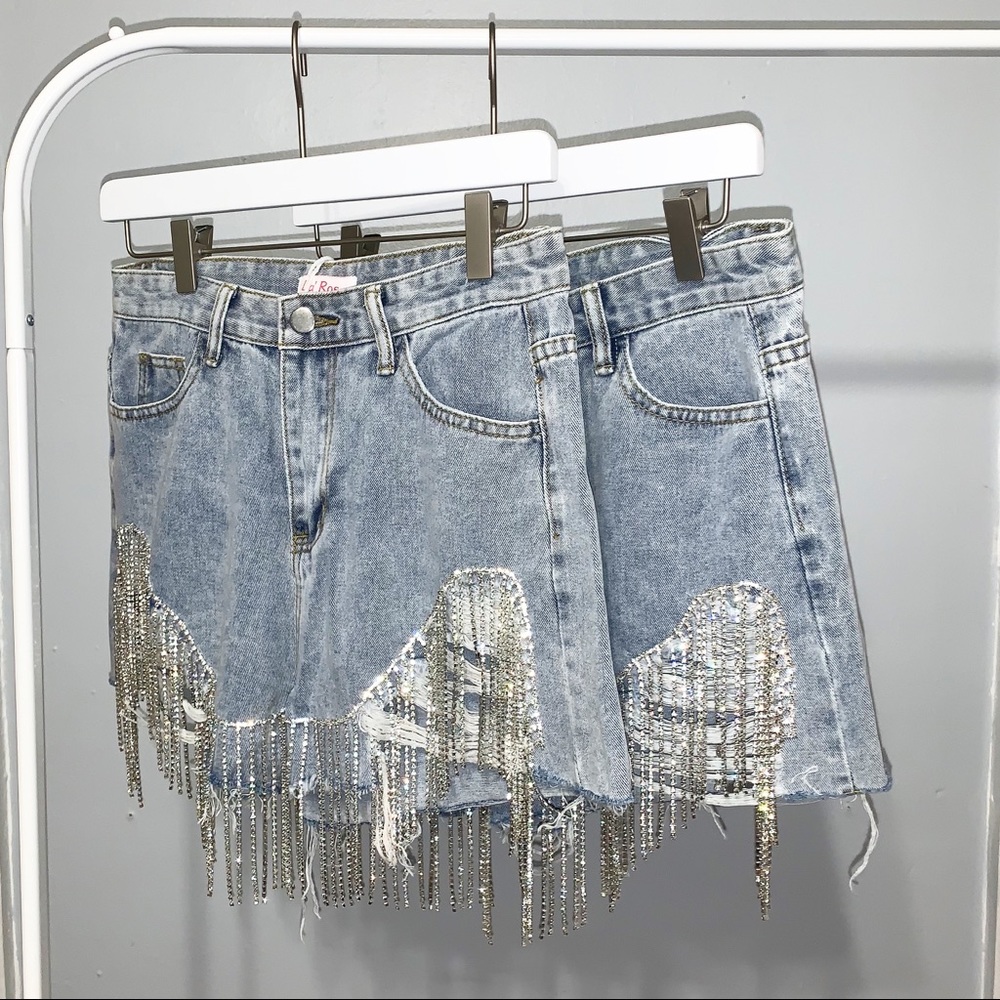 Rhinestone fringe shorts